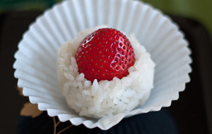 A hina ichigo made with whole mochi rice